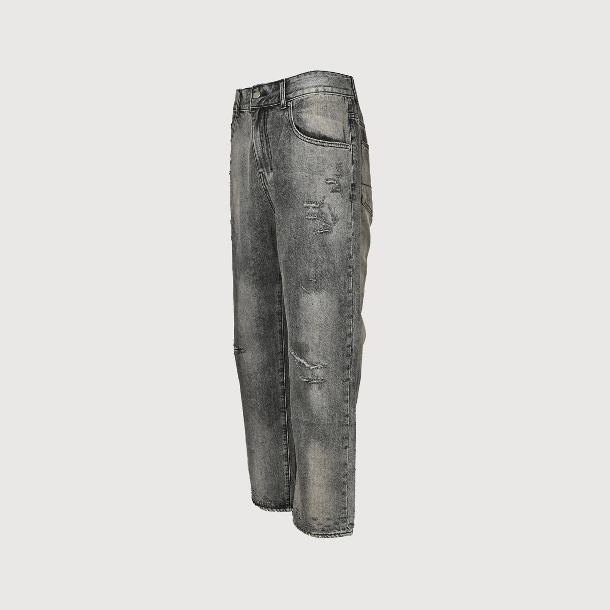 Ancellm 2025 Heavy Stone-Wash Distressed Tapered Denim – Washed Grey SG6400911