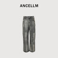 Ancellm 2025 Heavy Stone-Wash Distressed Tapered Denim – Washed Grey SG6400911