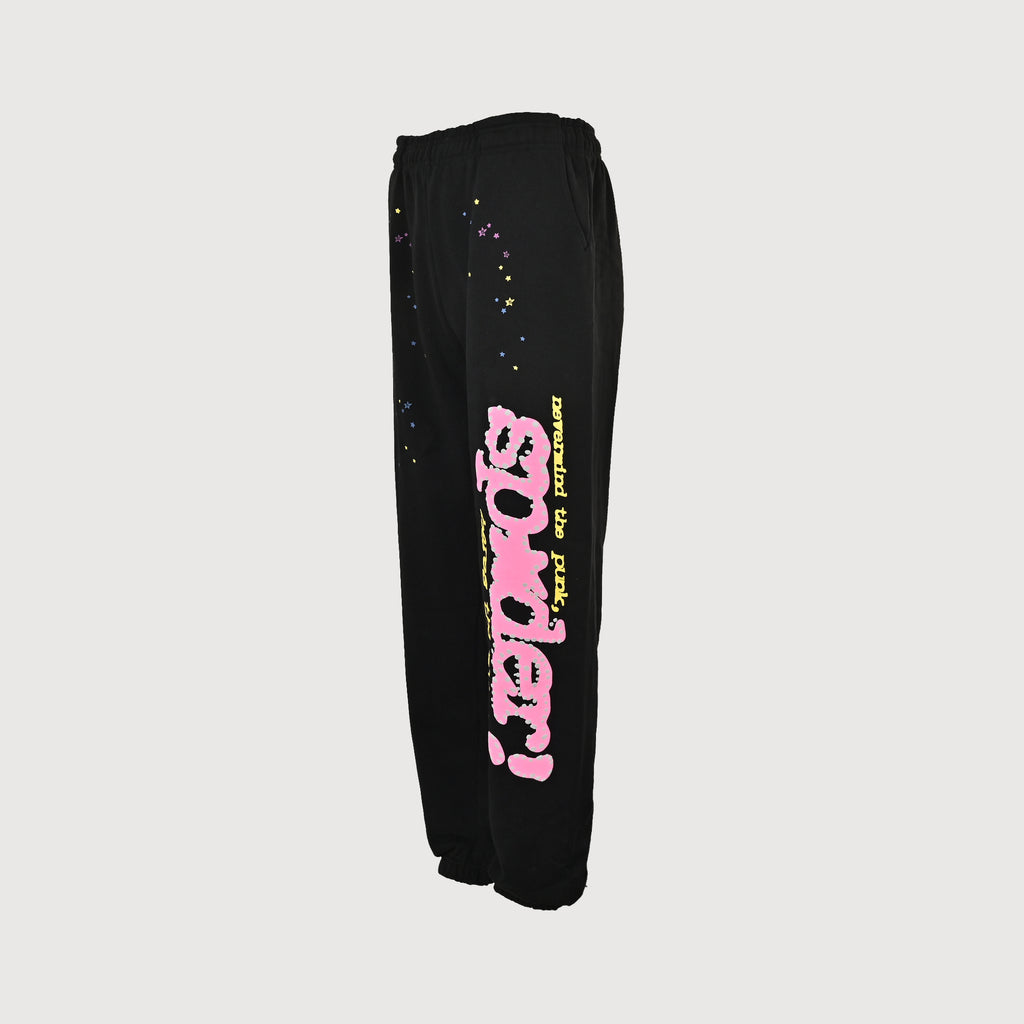 SP5DER Foam-Print Pink Letter Sweatpants – Black – Unisex HH4800905