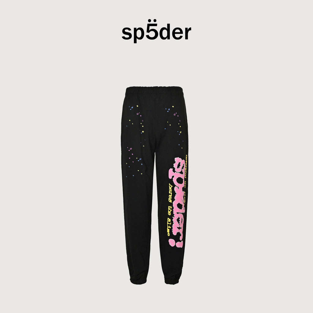 SP5DER Foam-Print Pink Letter Sweatpants – Black – Unisex HH4800905