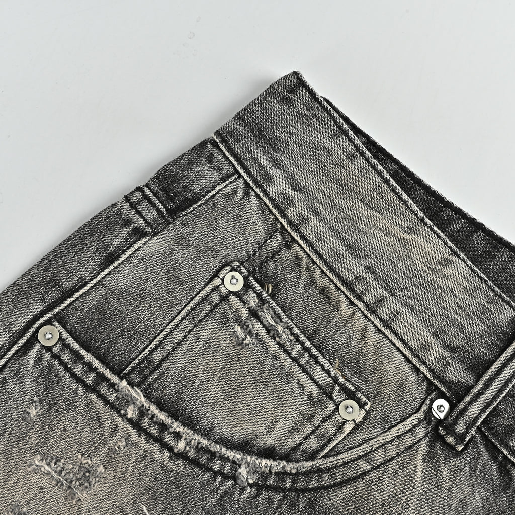 Ancellm 2025 Heavy Stone-Wash Distressed Tapered Denim – Washed Grey SG6400911