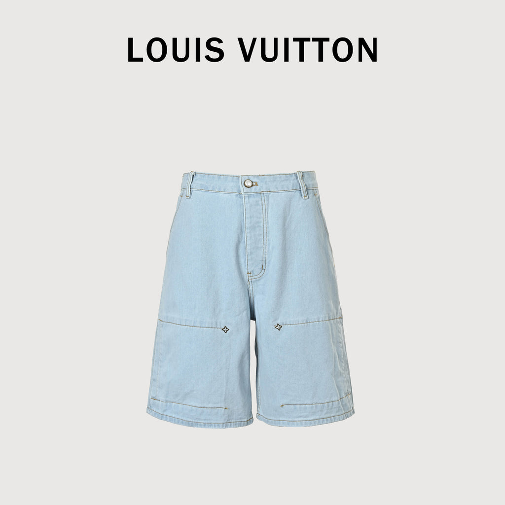 Louis Vuitton Logo Embroidery Pearl Rivet Five-Pocket Denim Shorts – Unisex R4000425