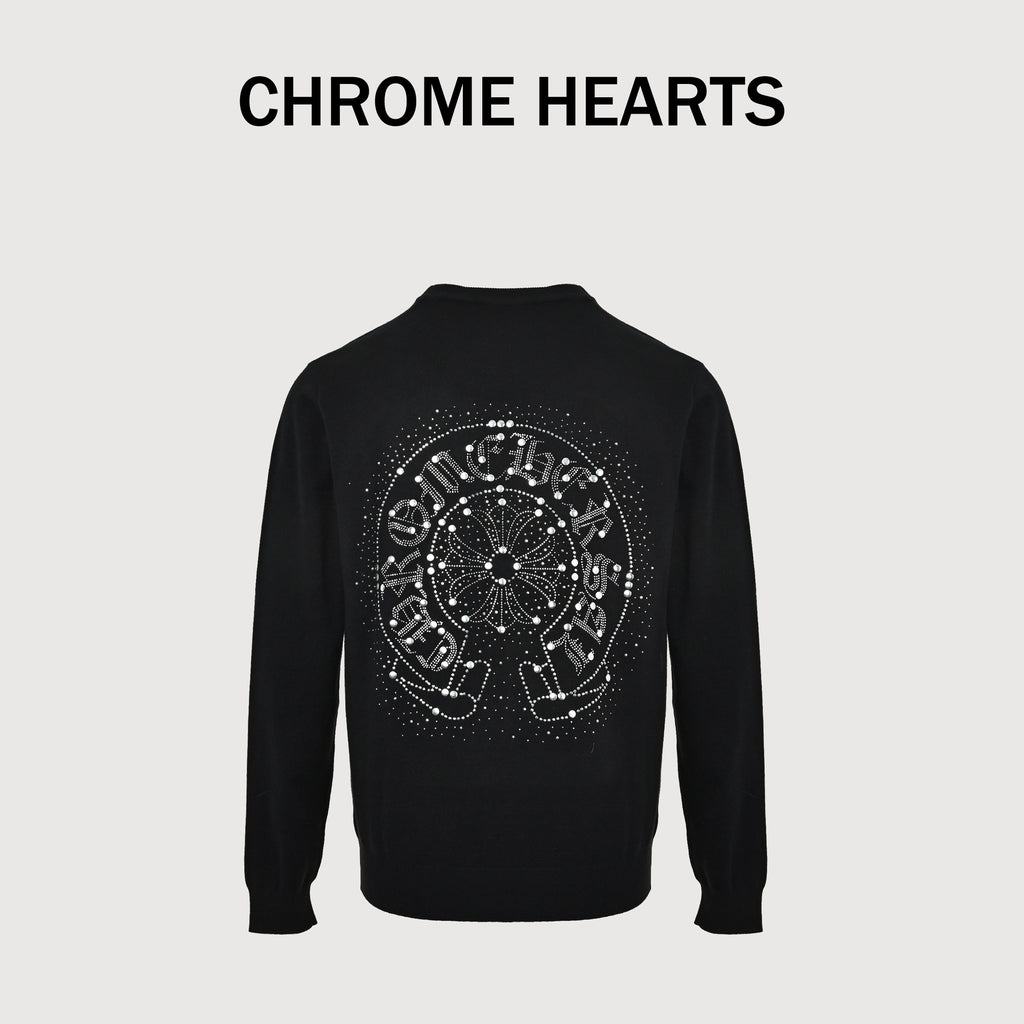 Chrome Hearts Hot-Fix Rhinestone Logo Knit Sweater – Blackxbk5200915-BLK
