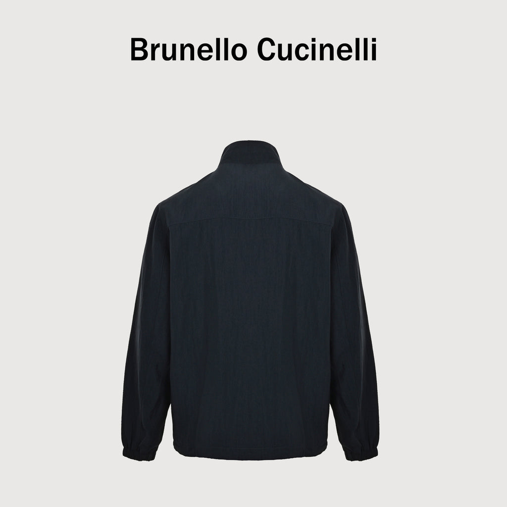 Brunello Cucinelli Travelwear Badge-Embroidered Zip Stand-Collar Jacket – NavyMM49A7433G-CKM3