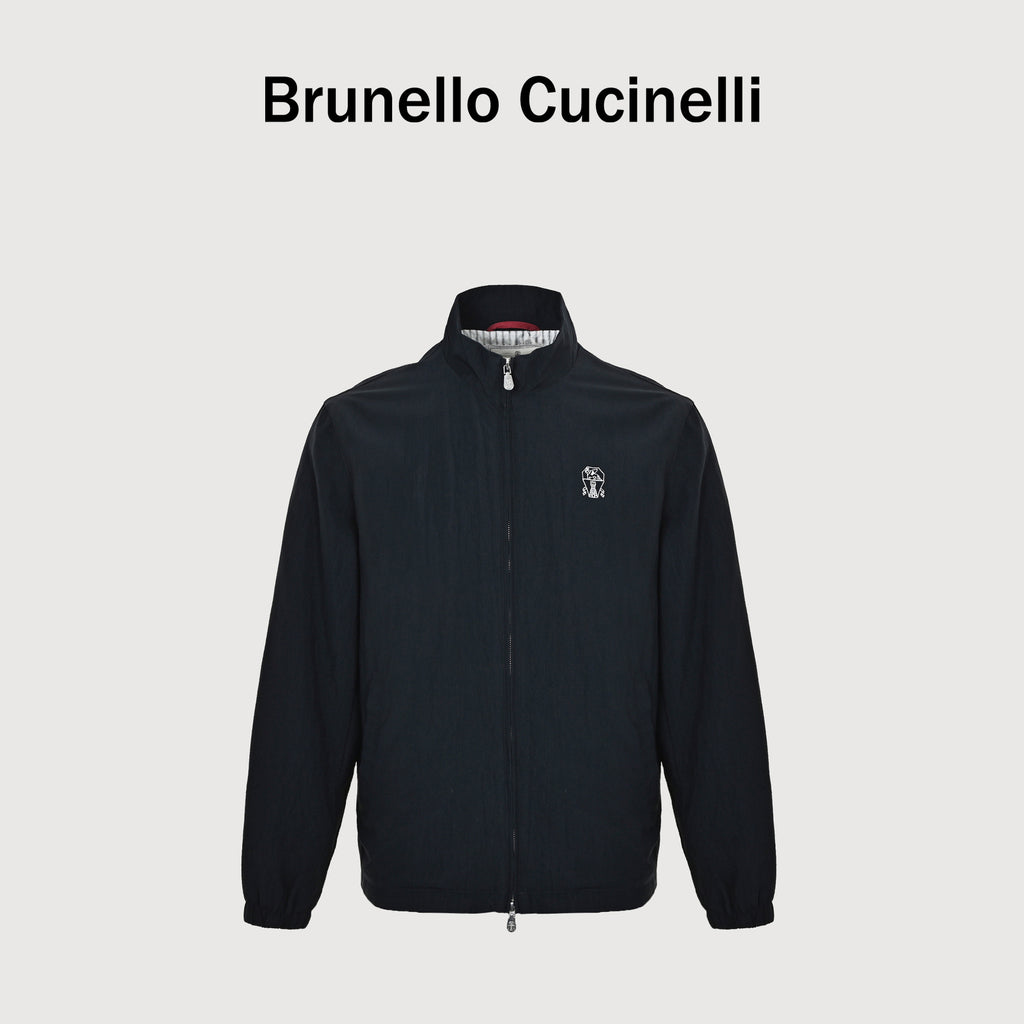 Brunello Cucinelli Travelwear Badge-Embroidered Zip Stand-Collar Jacket – NavyMM49A7433G-CKM3