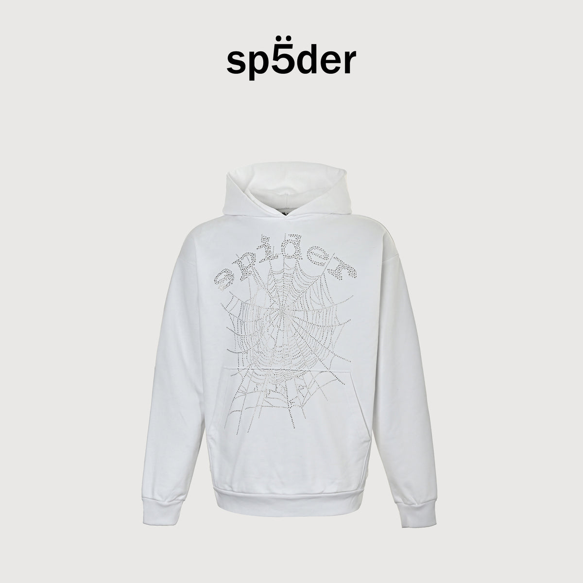 SP5DER Rhinestone Letter Heat-Press Hoodie – White – Unisex HH5200905