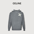 Celine FW25 Triomphe Towel-Embroidered Hooded Knit Sweater – Grey RY0FV0ZTQ-08GC