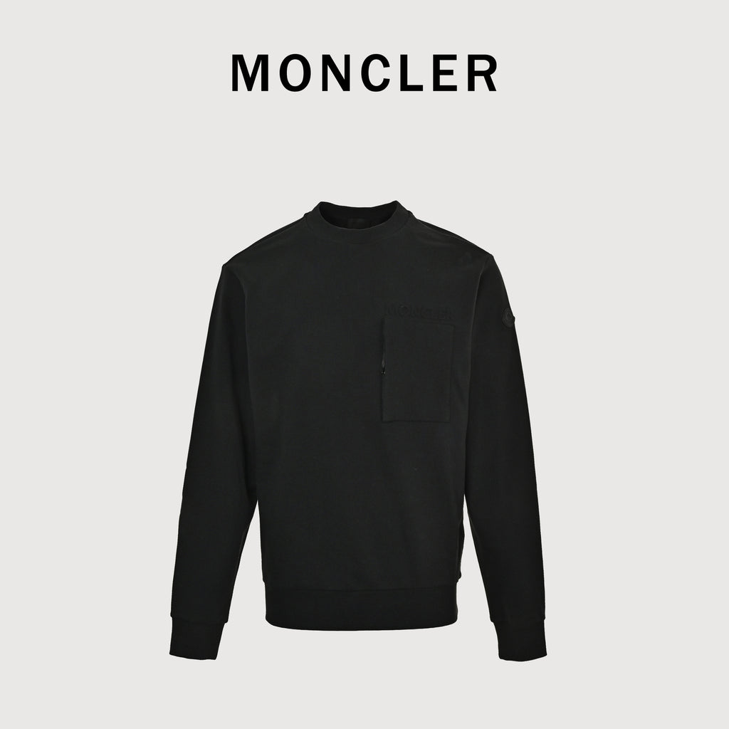 Moncler MC Embossed-Pocket Crewneck Sweatshirt – Black – Unisex L20918G0001189AZY999