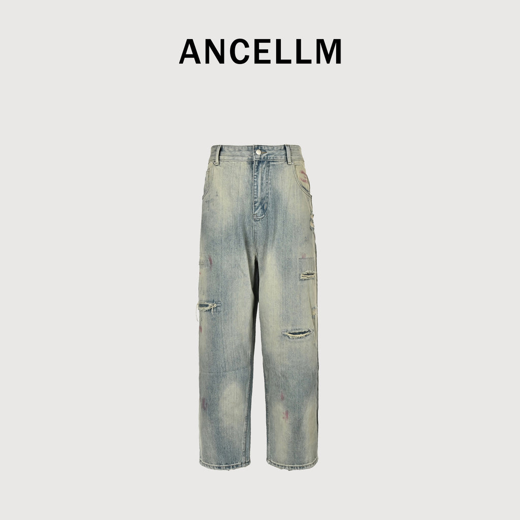 Ancellm SS25 Destroy-and-Patch Tapered Denim – Rust-Wash Blue SG6400911