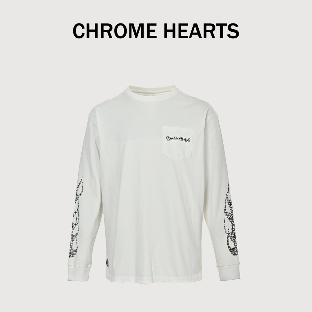 Chrome Hearts CH Cross Vertical-Stripe Print Long-Sleeve – White – Unisex SY3600905