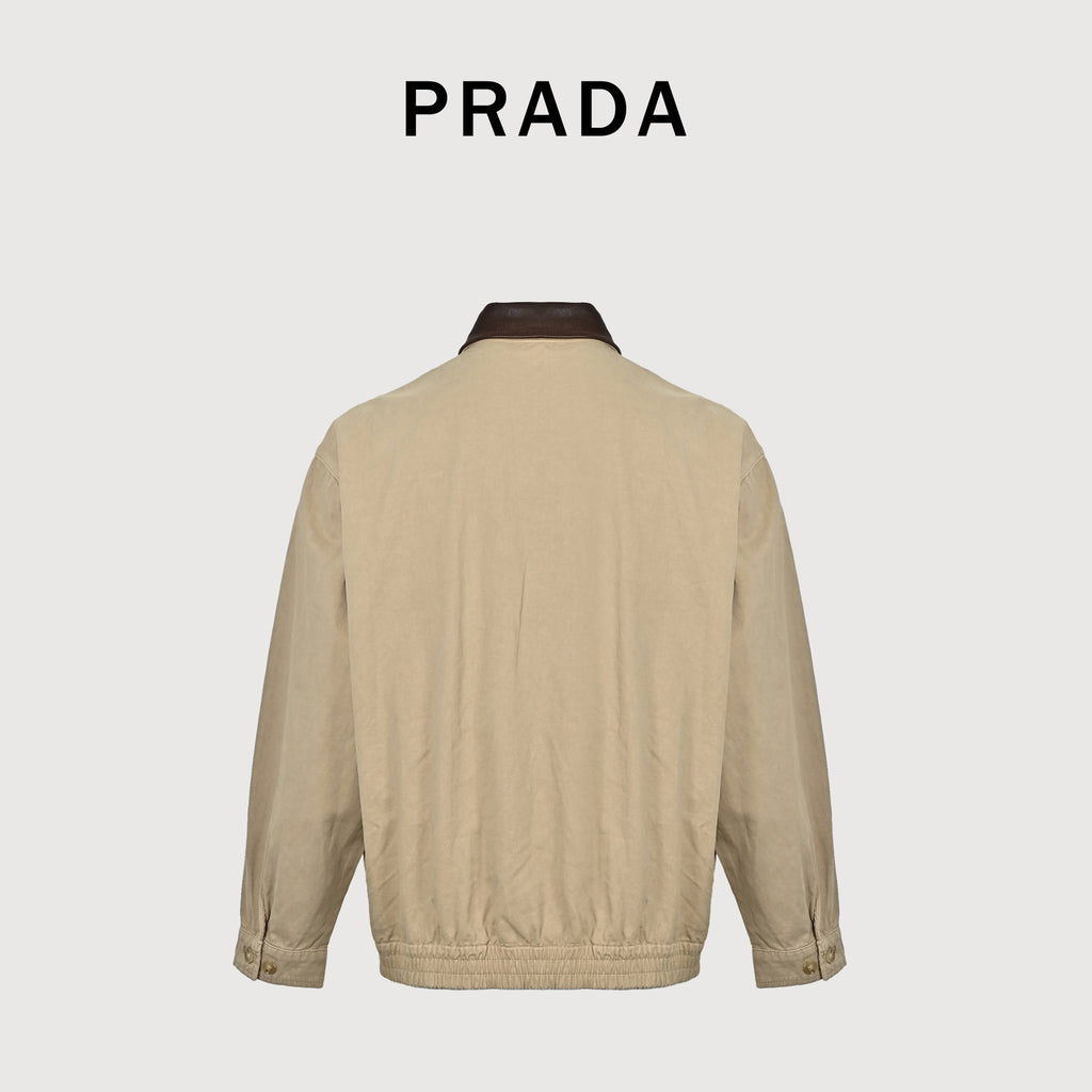 Prada SS26 Leather-Collar Cotton Zip Jacket – Khaki – Men’sSGD189-192A-F0065-S-OOO