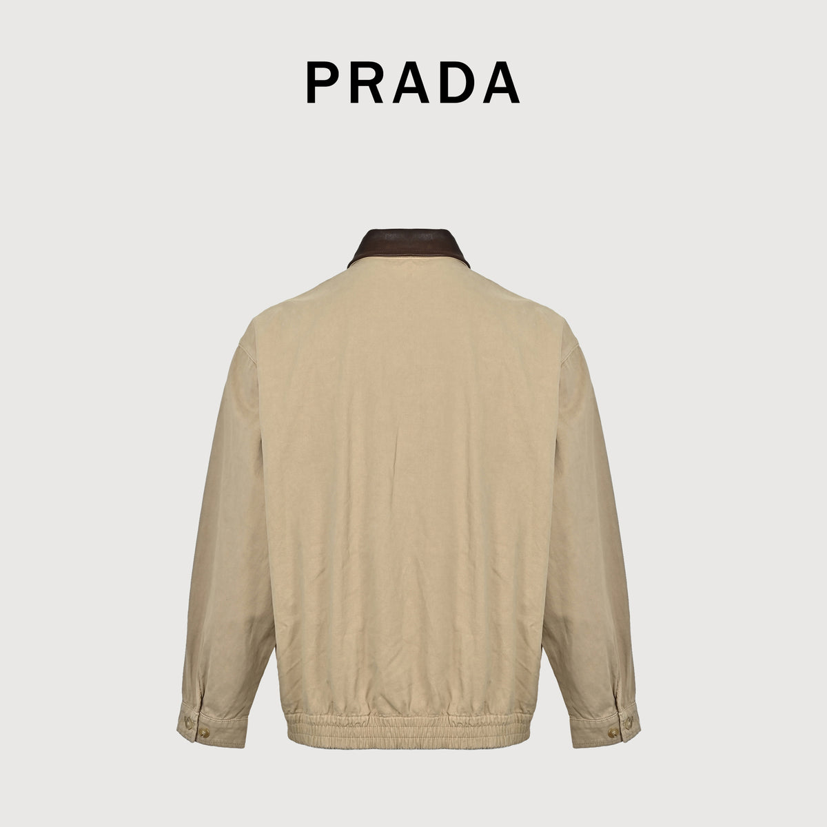 Prada SS26 Leather-Collar Cotton Zip Jacket – Khaki – Men’sSGD189-192A-F0065-S-OOO