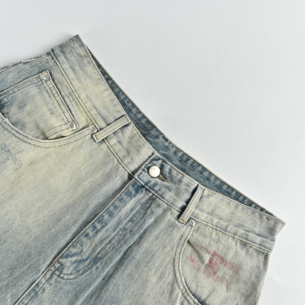 Ancellm SS25 Destroy-and-Patch Tapered Denim – Rust-Wash Blue SG6400911