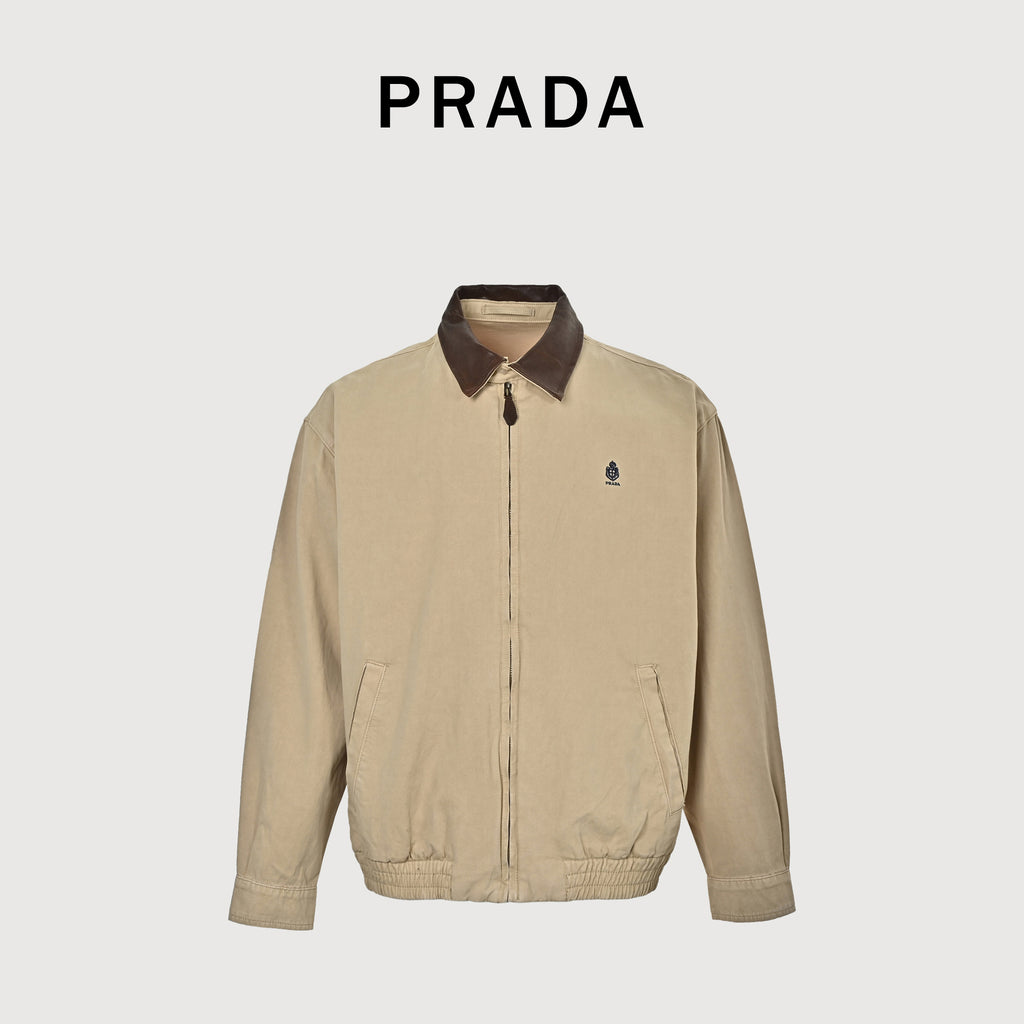 Prada SS26 Leather-Collar Cotton Zip Jacket – Khaki – Men’sSGD189-192A-F0065-S-OOO