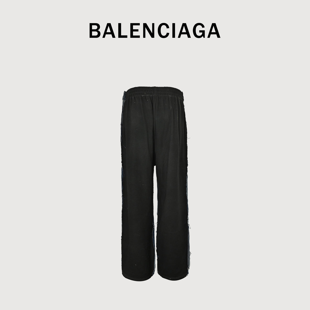 Balenciaga SS24 Letter-Print Spliced Denim & Fleece Wide-Leg Jeans – Washed Indigo / Black – Unisex 783697THW254245