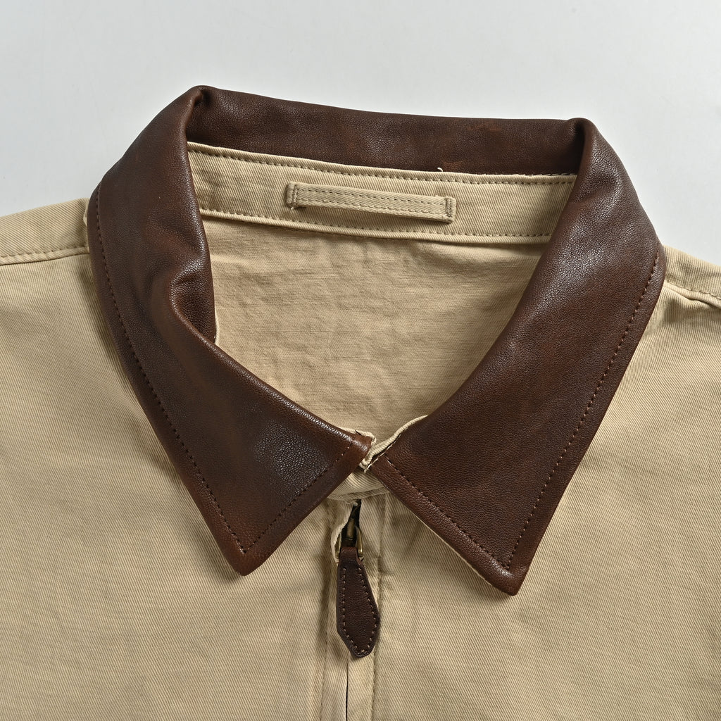 Prada SS26 Leather-Collar Cotton Zip Jacket – Khaki – Men’sSGD189-192A-F0065-S-OOO