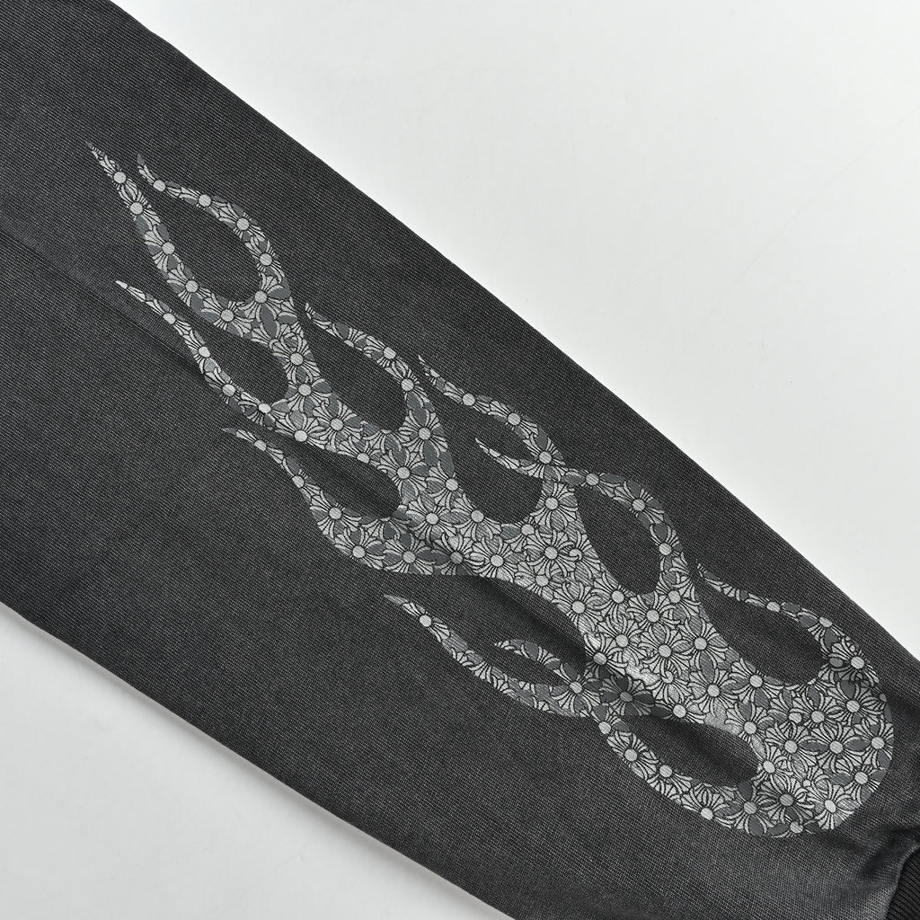 Chrome Hearts CH Flame Scroll Sleeve Print Long-Sleeve – Washed Black – Unisex CH-20264750