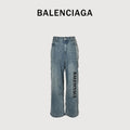 Balenciaga SS24 Letter-Print Spliced Denim & Fleece Wide-Leg Jeans – Washed Indigo / Black – Unisex 783697THW254245