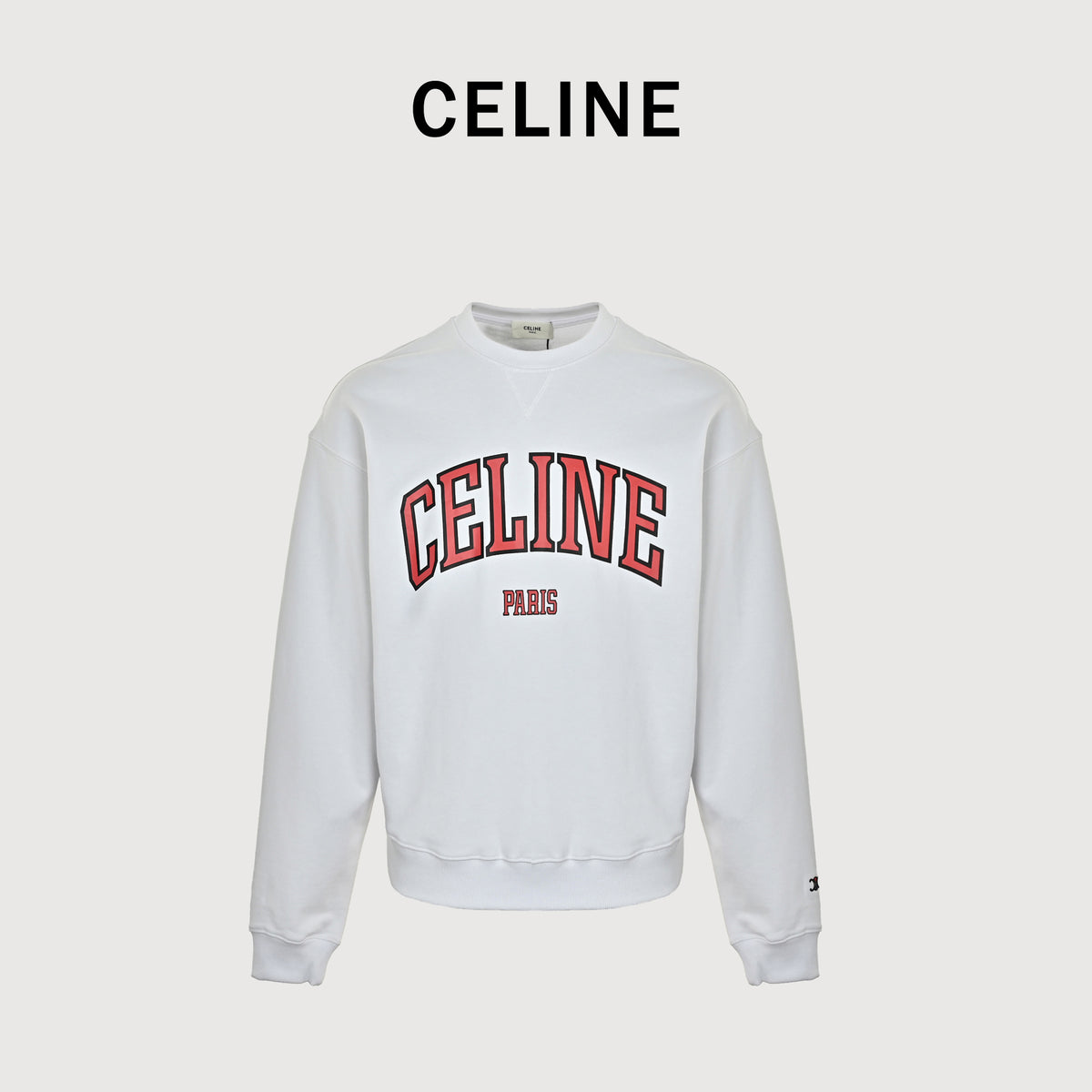 Celine CE Two-Color Arched Print Crewneck Sweatshirt – White – UnisexRY1191233-01RB