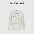 Balenciaga FW26 Rainbow Chalk-Effect Logo Long-Sleeve T-Shirt – WhiteA009CTTVVK99000