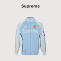 Supreme x Umbro SS25 Club-Inspired Zip Stand-Collar Knit Jacket – Blue/WhiteSUP-SS25-236