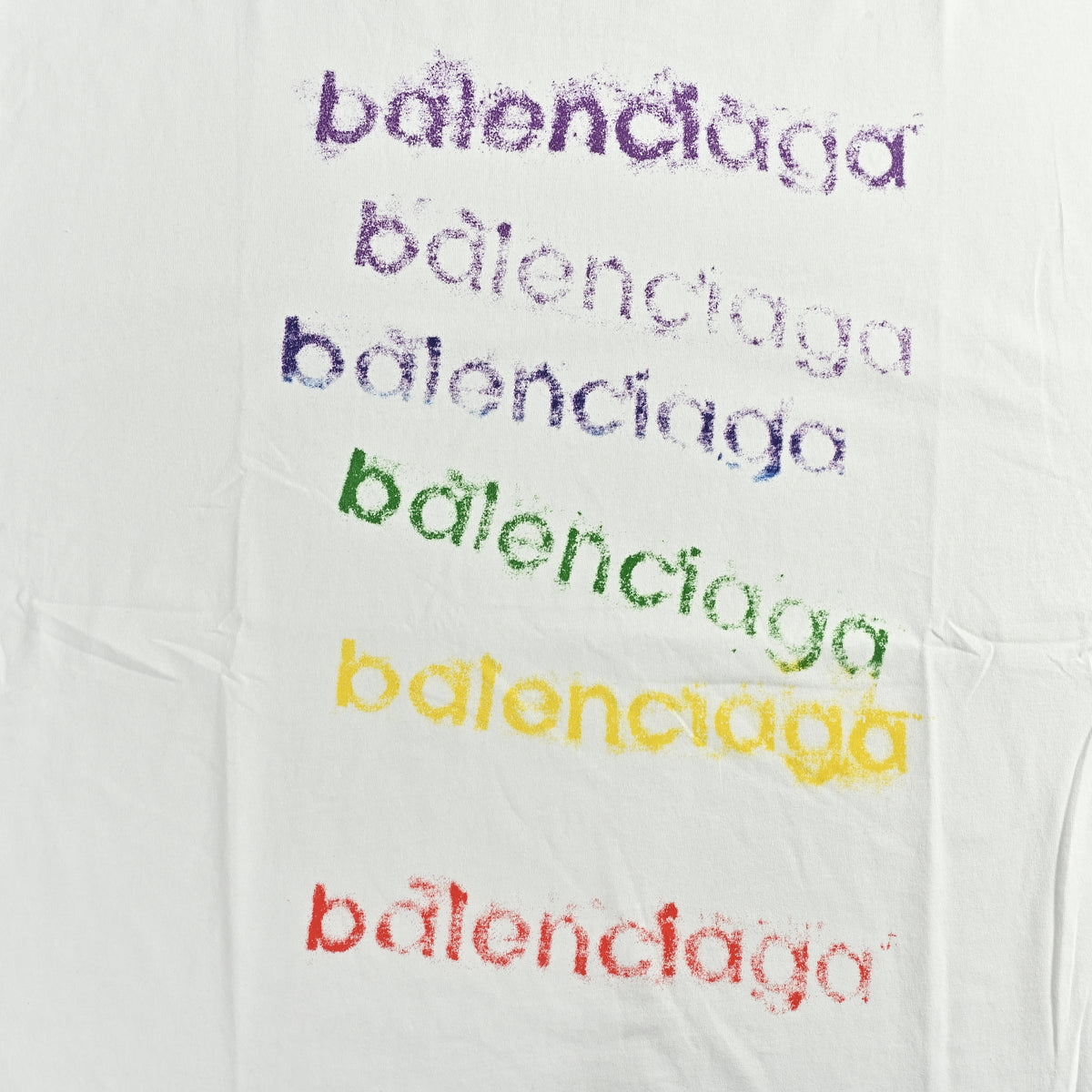 Balenciaga FW26 Rainbow Chalk-Effect Logo Long-Sleeve T-Shirt – WhiteA009CTTVVK99000