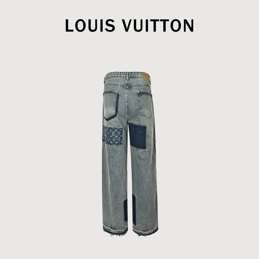 Louis Vuitton Monogram Patch Skate Wide-Leg Denim Jeans – Unisex R5200716