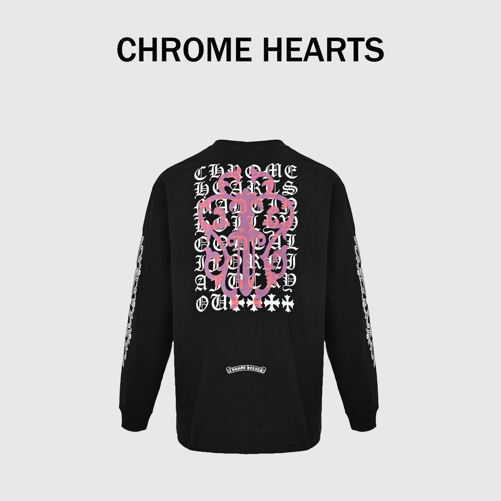 Chrome Hearts CH Large Dagger & Gothic Text Print Long-Sleeve – Black – Unisex SY3600905-DAGGER
