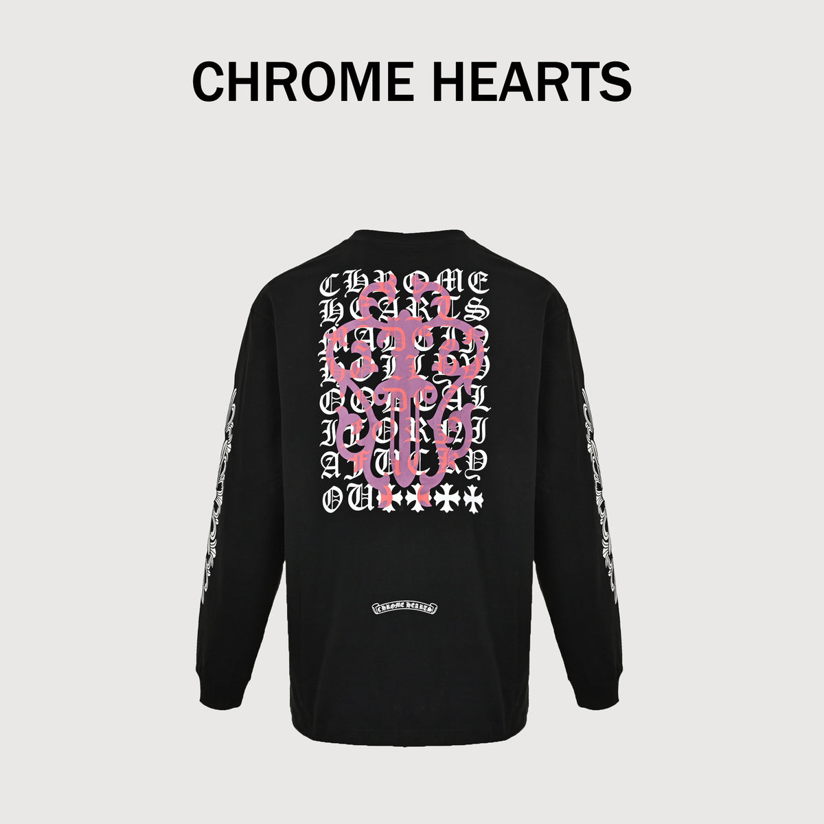 Chrome Hearts CH Large Dagger & Gothic Text Print Long-Sleeve – Black – Unisex SY3600905-DAGGER