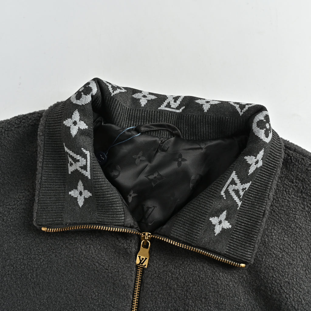 Louis Vuitton LV Monogram Jacquard Trim Stand-Collar Fleece Jacket – Black – Unisex 1AIIRE