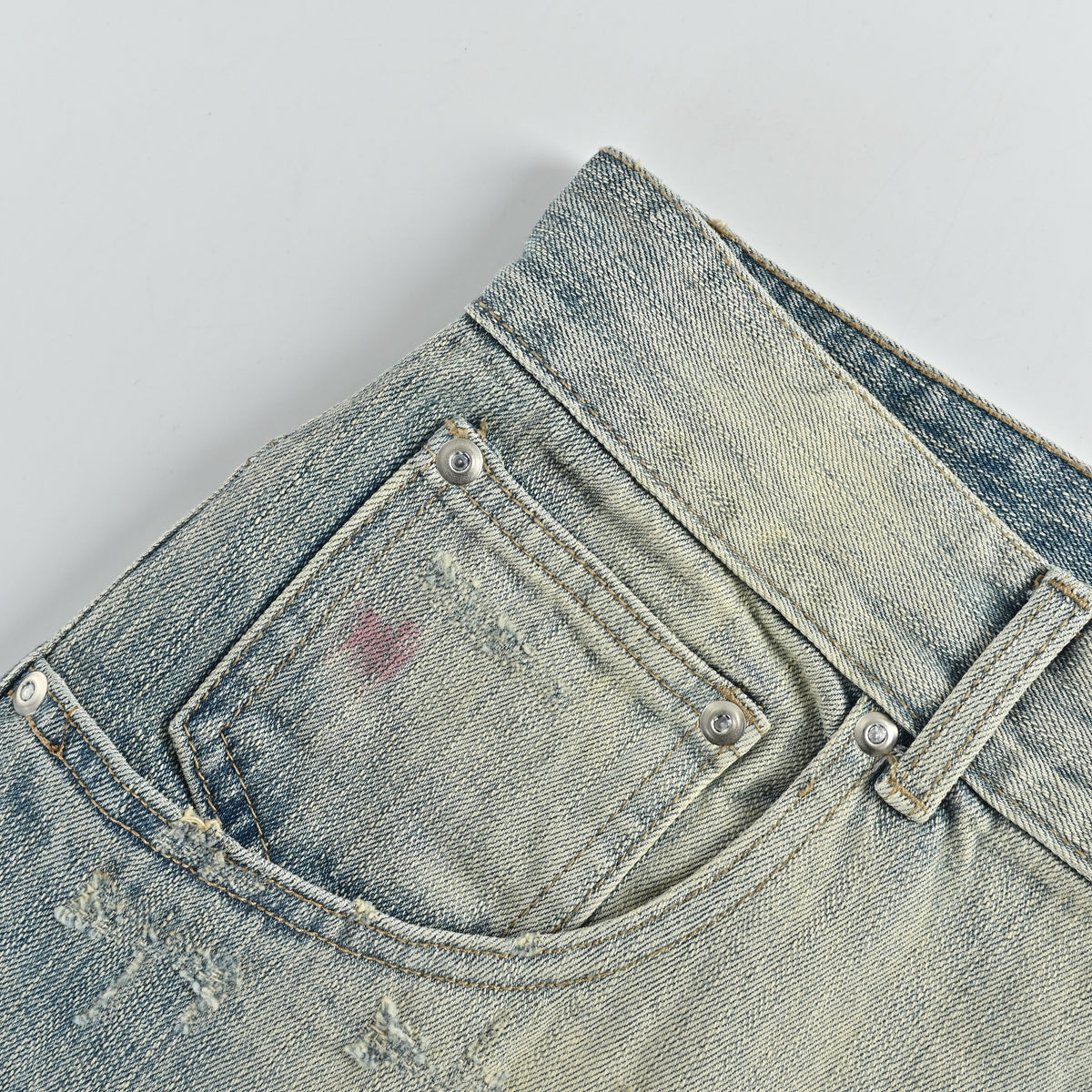 ANCELLM 25SS Destroyed Patch Tapered Denim Jeans – Unisex SG6400317