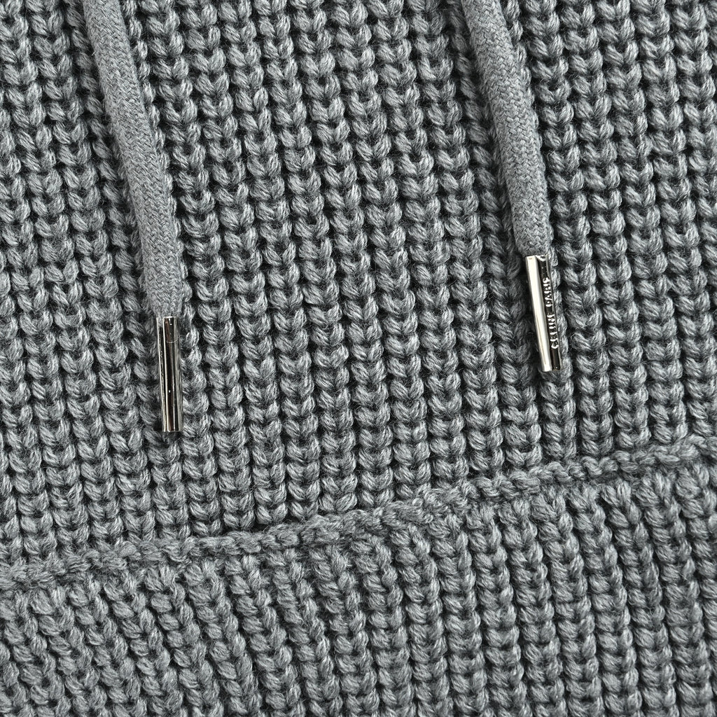 Celine FW25 Triomphe Towel-Embroidered Hooded Knit Sweater – Grey RY0FV0ZTQ-08GC