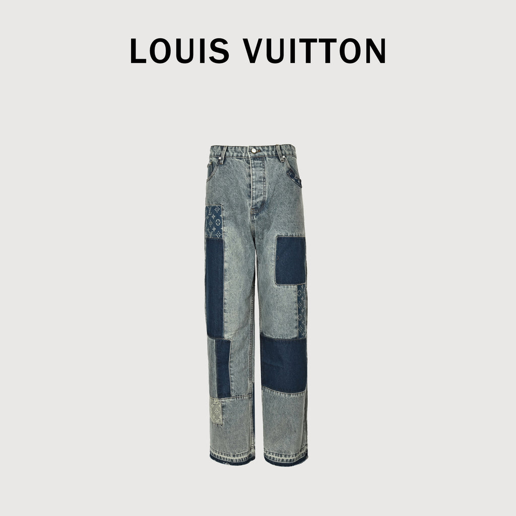 Louis Vuitton Monogram Patch Skate Wide-Leg Denim Jeans – Unisex R5200716