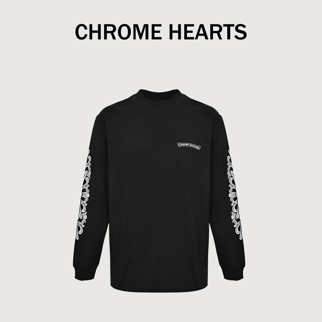 Chrome Hearts CH Large Dagger & Gothic Text Print Long-Sleeve – Black – Unisex SY3600905-DAGGER