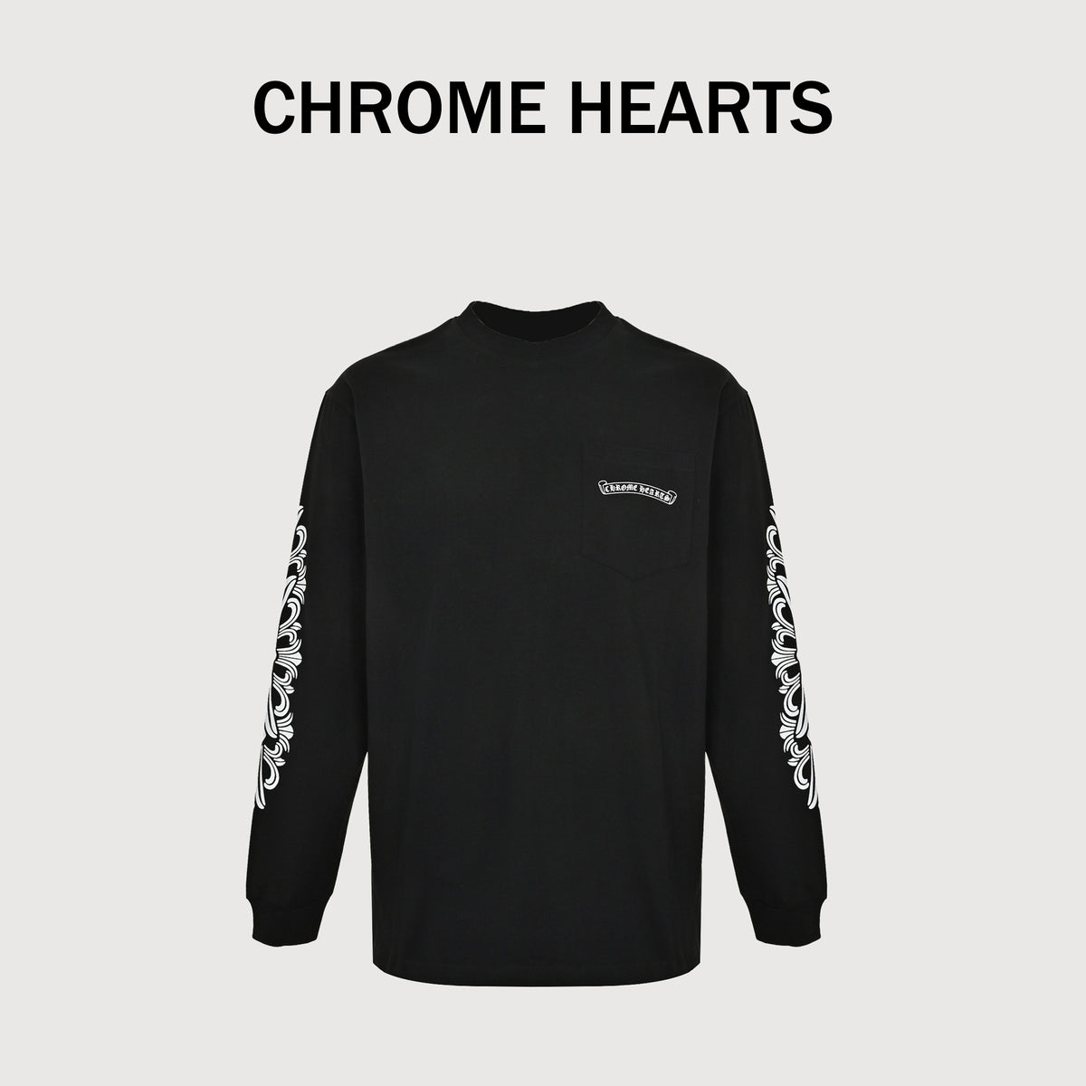 Chrome Hearts CH Large Dagger & Gothic Text Print Long-Sleeve – Black – Unisex SY3600905-DAGGER