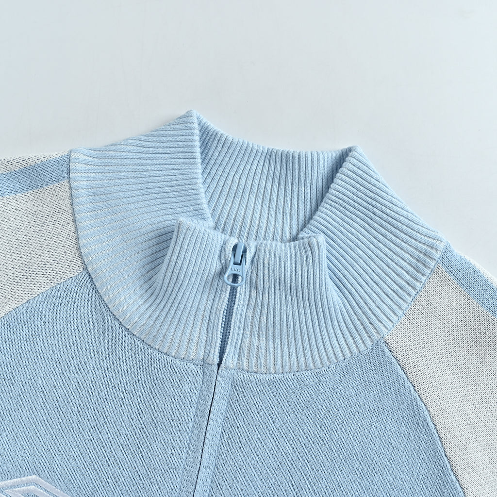 Supreme x Umbro SS25 Club-Inspired Zip Stand-Collar Knit Jacket – Blue/WhiteSUP-SS25-236