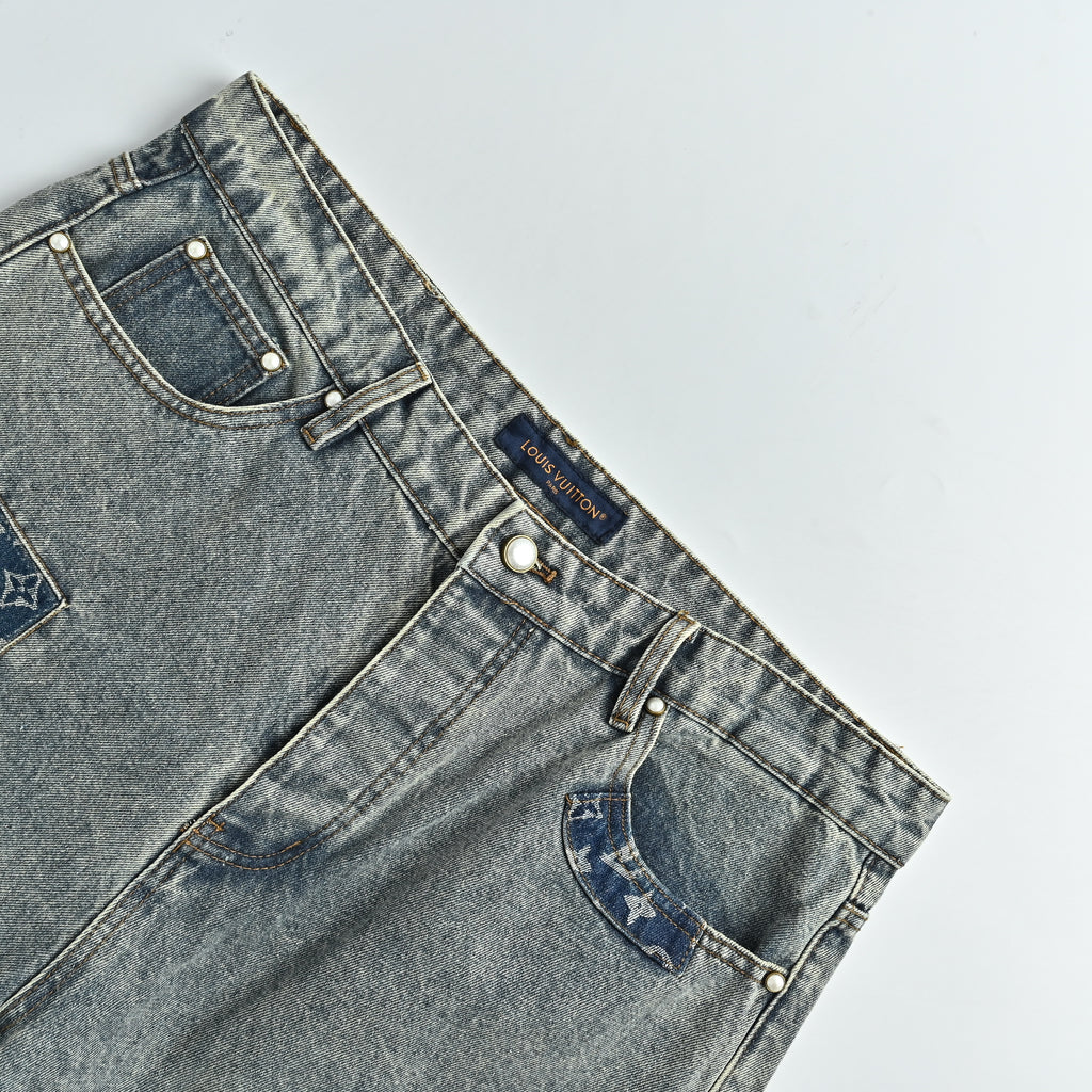 Louis Vuitton Monogram Patch Skate Wide-Leg Denim Jeans – Unisex R5200716