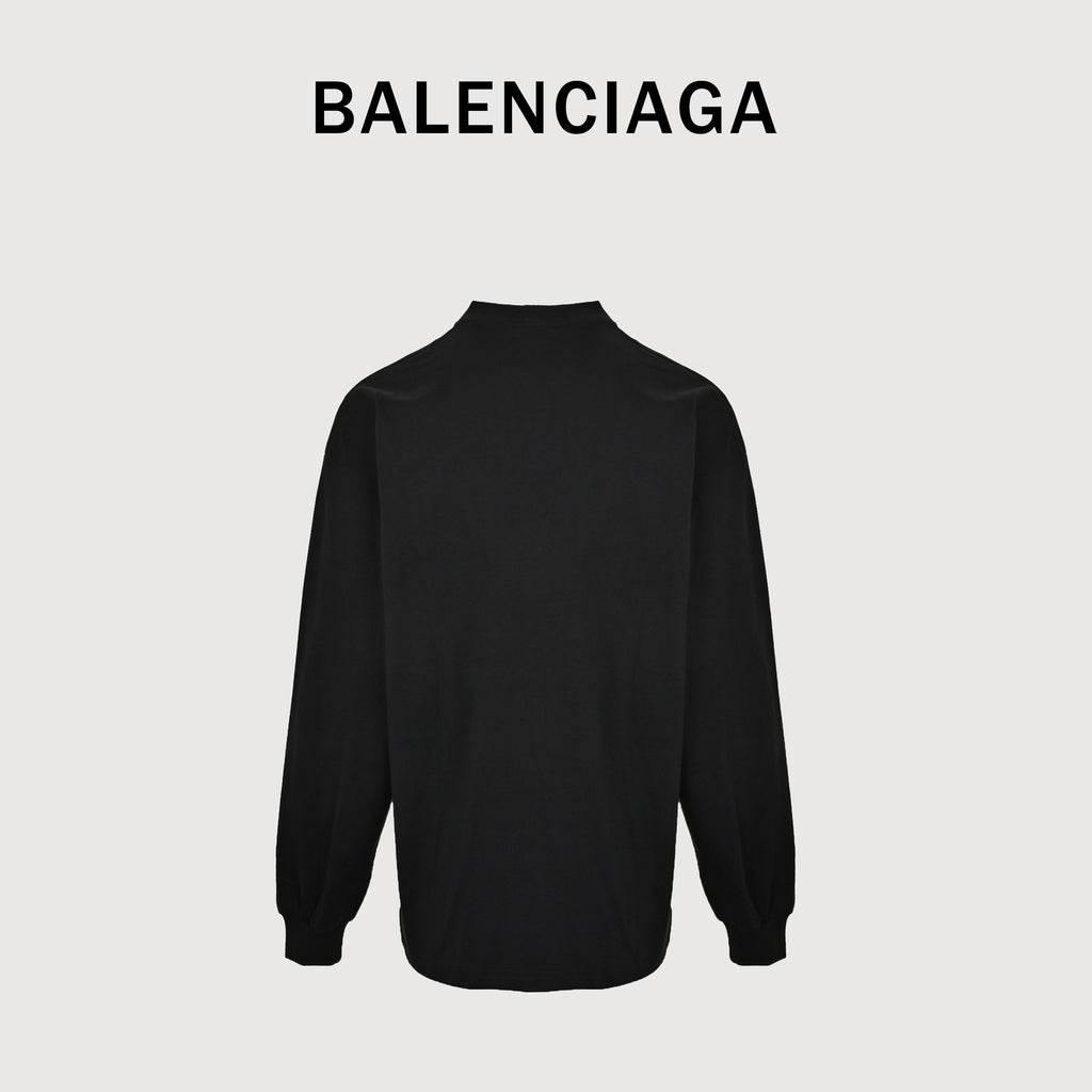 Balenciaga FW26 Rainbow Chalk-Effect Logo Long-Sleeve T-Shirt – Blackhh3800917