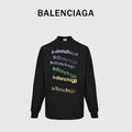 Balenciaga FW26 Rainbow Chalk-Effect Logo Long-Sleeve T-Shirt – Blackhh3800917
