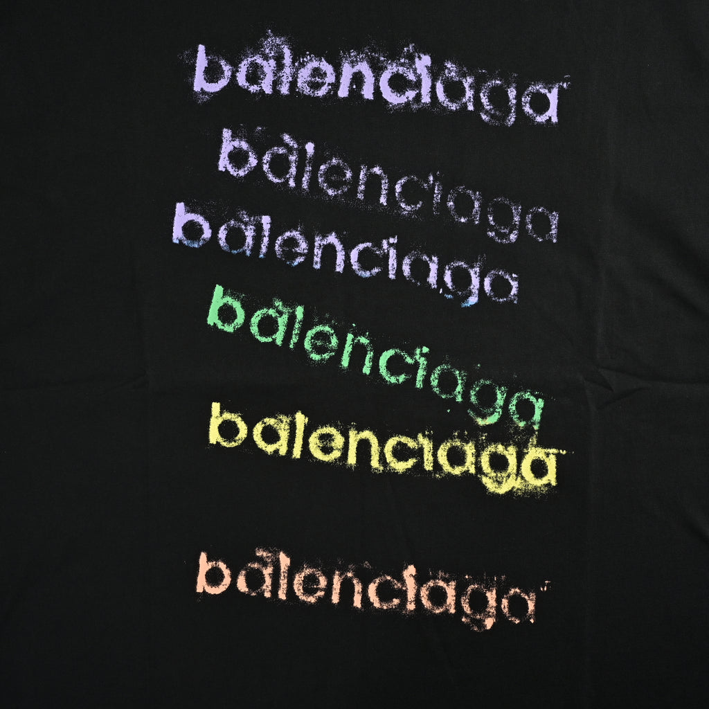 Balenciaga FW26 Rainbow Chalk-Effect Logo Long-Sleeve T-Shirt – Blackhh3800917