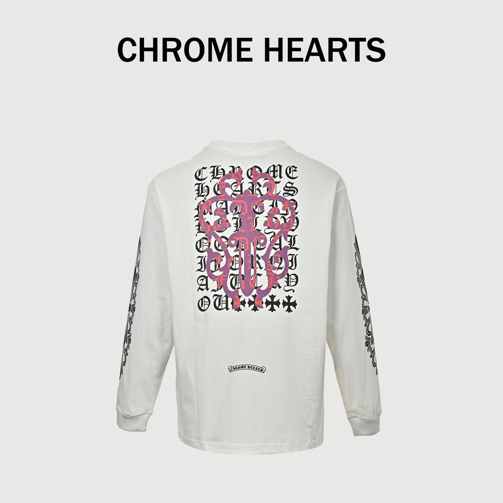 Chrome Hearts CH Large Dagger & Gothic Text Print Long-Sleeve – White – Unisex  CH-035073040