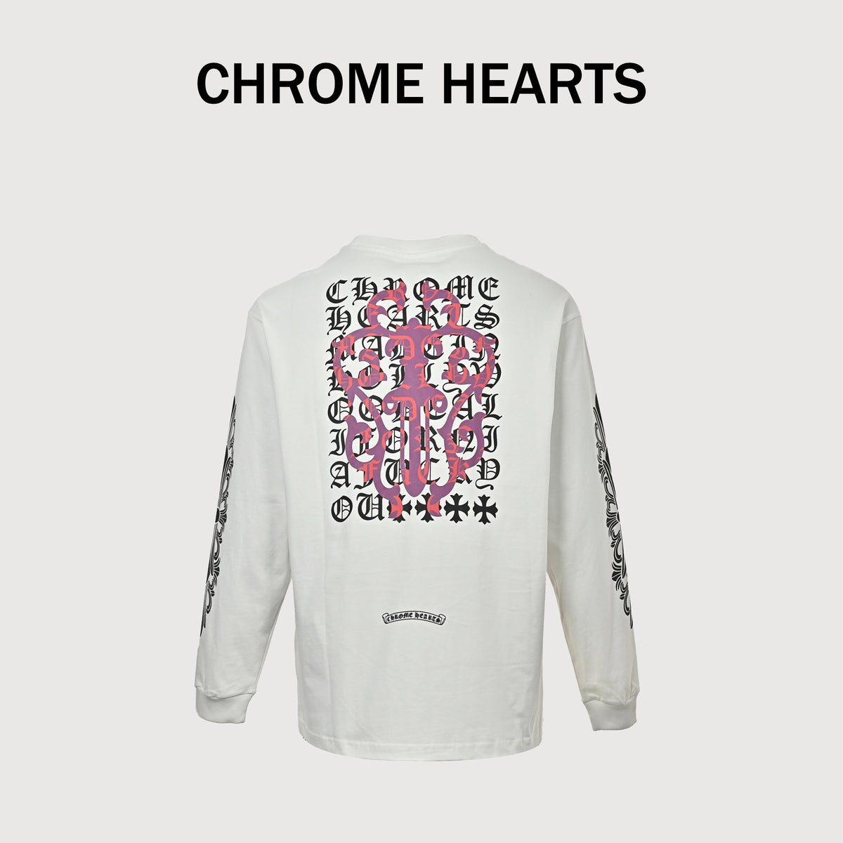 Chrome Hearts CH Large Dagger & Gothic Text Print Long-Sleeve – White – Unisex  CH-035073040