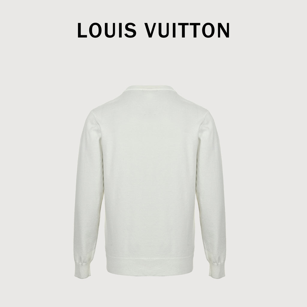 Louis Vuitton FW26 Blue Gesture Intarsia Fine-Knit Sweater – WhiteXBK5200915-W