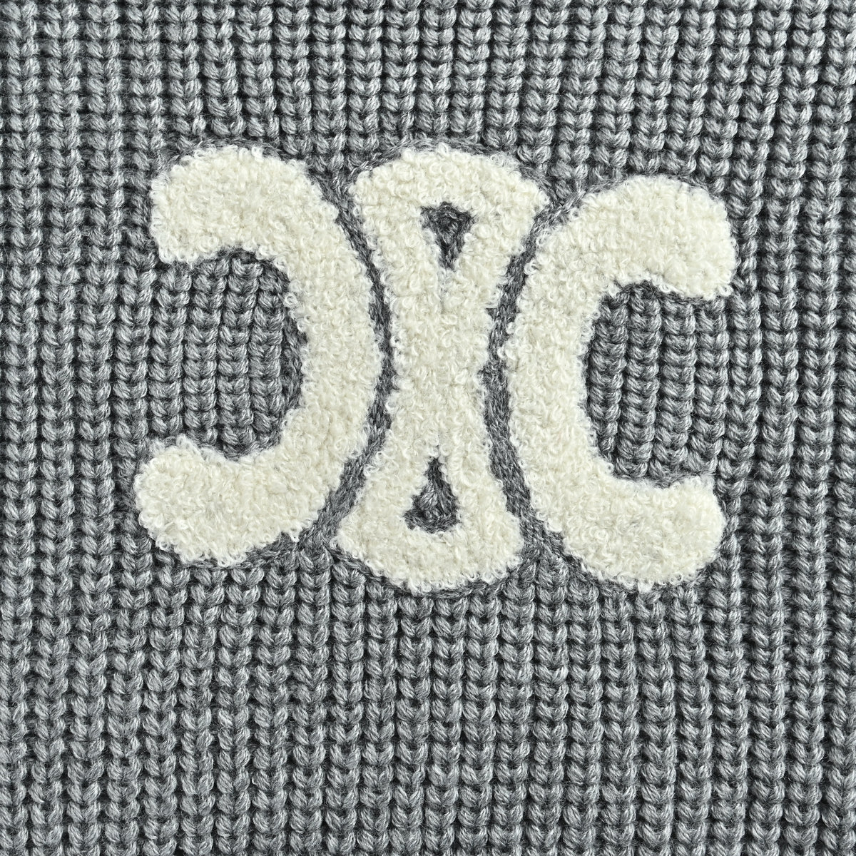 Celine FW25 Triomphe Towel-Embroidered Hooded Knit Sweater – Grey RY0FV0ZTQ-08GC