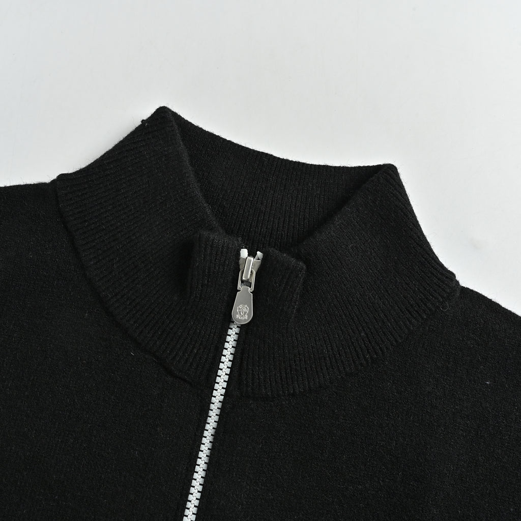 Brunello Cucinelli 100% Cashmere Zip Stand-Collar Cardigan – Black M2200106CH101