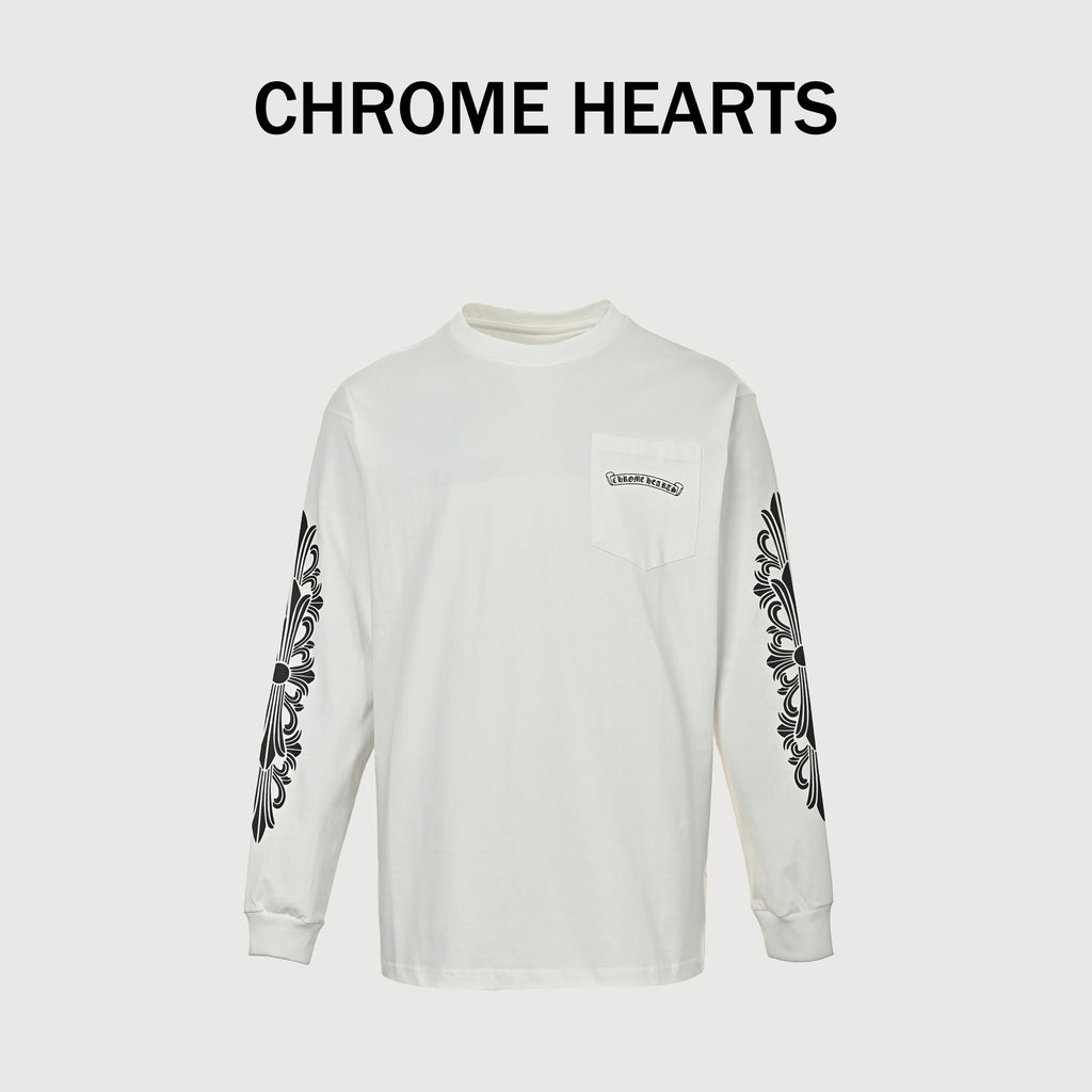Chrome Hearts CH Large Dagger & Gothic Text Print Long-Sleeve – White – Unisex  CH-035073040