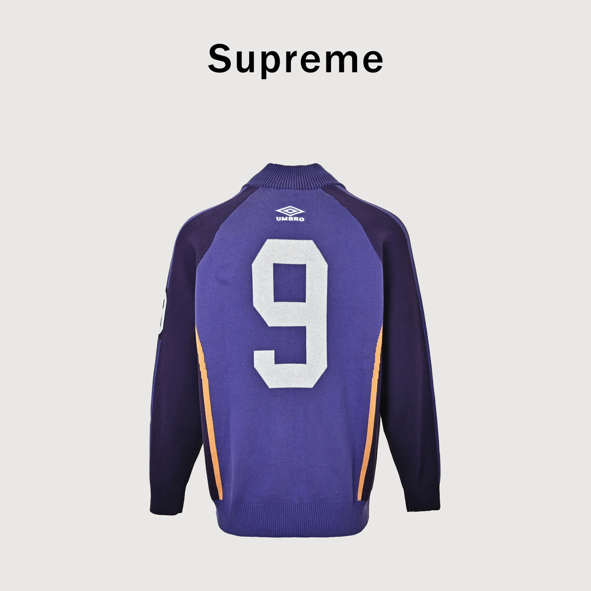 Supreme x Umbro SS25 Club-Inspired Zip Stand-Collar Knit Jacket – Purple/NavySUP-SS25-236
