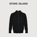 Stone Island SS26 Ribbed Soft Organic Cotton Sleeve-Badge Stand-Collar Zip Knitwear Jacket – Black – Men’s