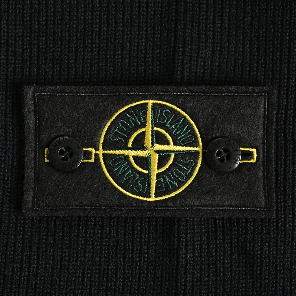 Stone Island SS26 Ribbed Soft Organic Cotton Sleeve-Badge Stand-Collar Zip Knitwear Jacket – Black – Men’s