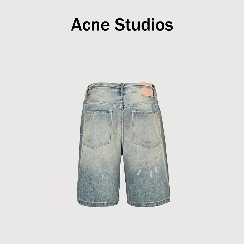Acne Studios Hand-Painted Ink-Spray Heavy-Washed Denim Shorts – Unisex NP4000412